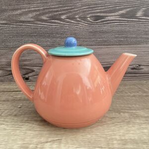 Vintage Lindt Stymeist Colorways Teapot Coral Turquoise 80s Kitchenware